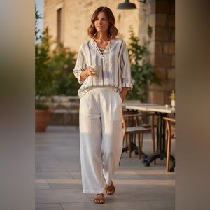 NWT Universal Thread Striped Lace-Up Popover Blouse - Size Large